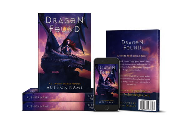 A fantasy book cover with a dragon protecting a beautiful woman on a cliff against a pink and purple sky